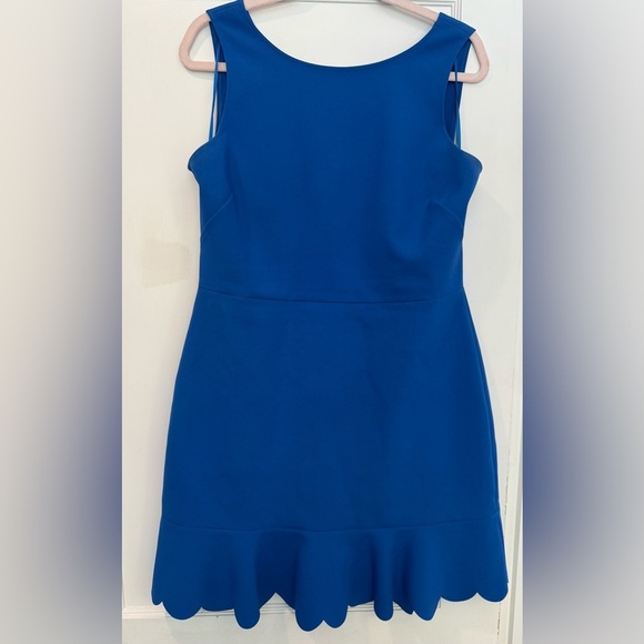 J. Crew Vibrant Blue Scalloped V-Back Jewel Neck Dress Size 12 - Picture 5 of 7